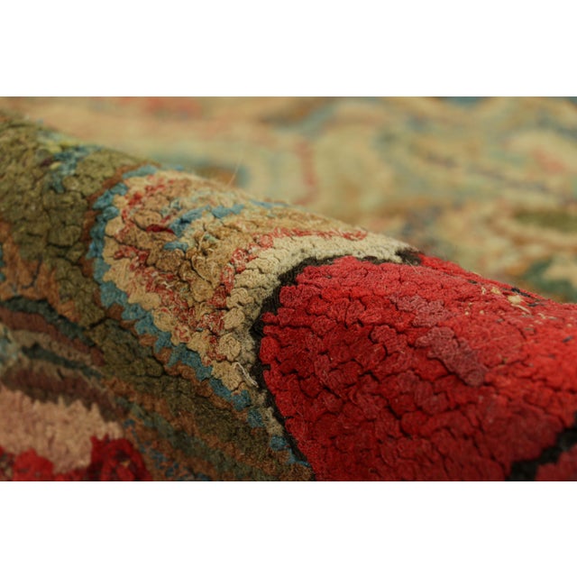 Textile Antique Hooked Rug With Floral Medallion in Red and Green | Rug & Kilim For Sale - Image 7 of 8