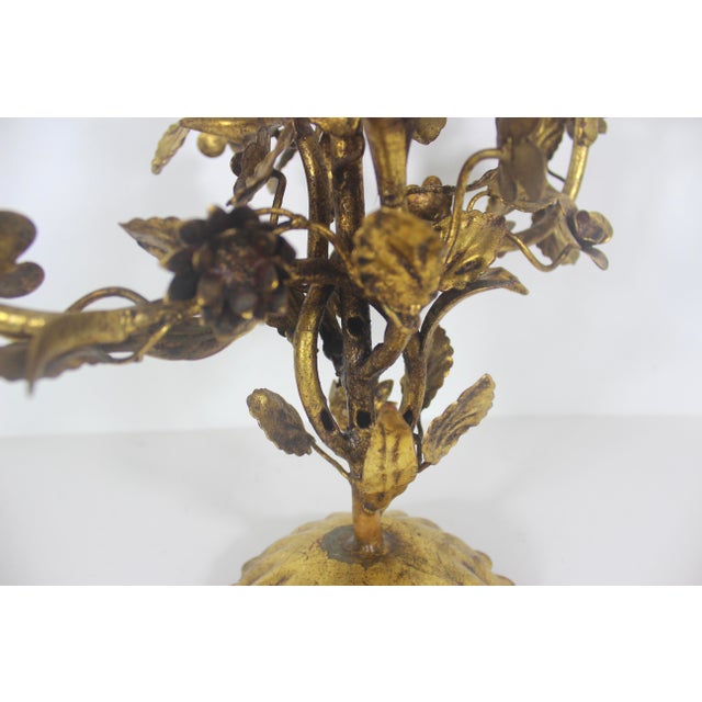 Vintage Gilded Gilt Gold Metal Candelabra Baroque Italian or Hollywood Regency For Sale - Image 16 of 18