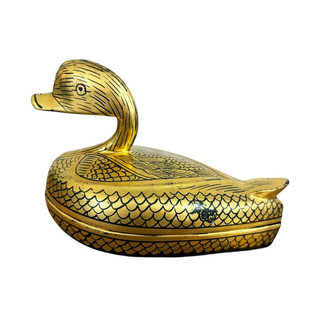 Vintage Burmese Gold Painted Wood Lacquered Duck Trinket Box For Sale - Image 4 of 7