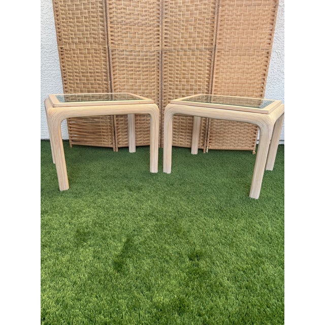 Vintage Palm Beach Style Rattan Waterfall End Tables For Sale In Phoenix - Image 6 of 9
