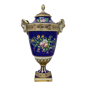 Magnificent Sevres Capped Vase. Marked 1777. 18th C Beau Bleu Ground With Gilt.
