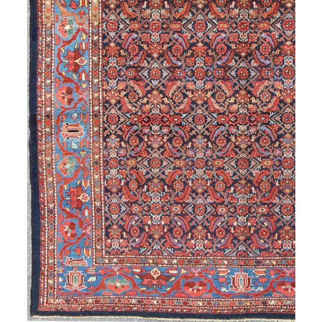 Multi Color Antique Persian Malayer Rug With All Over Herati Design in Black & Shades of Blue For Sale - Image 4 of 9