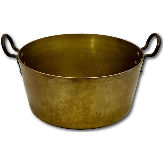 Very Large Mid 1800s Antique Heavy Brass & Hand Wrought Iron Hearth or Stove Top Cooking Pot 18 Inches Long! For Sale - Image 4 of 18