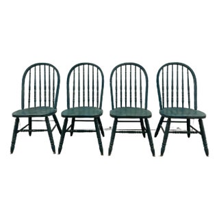 1980s Teal Blue Farmhouse Windsor Dining Room Chairs- Set of 4 For Sale