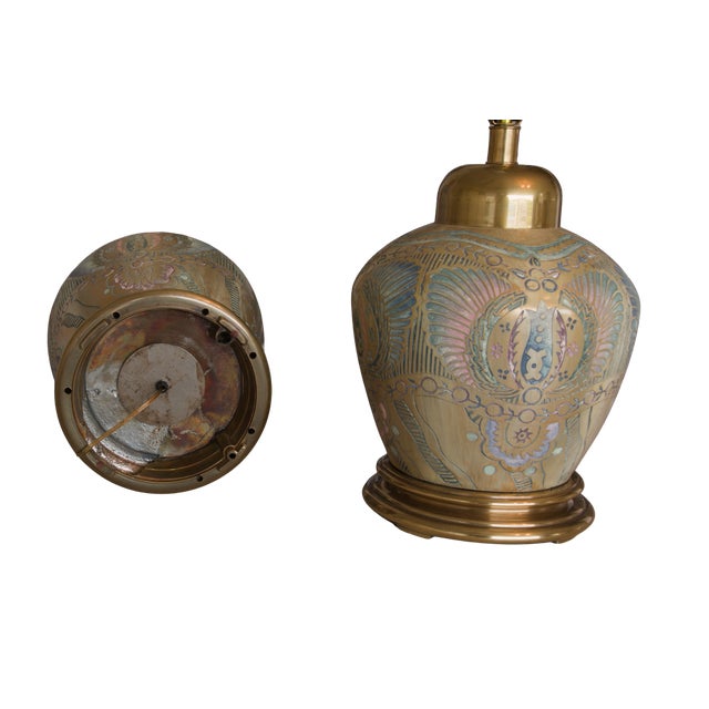 Mid 20th Century Large Frederick Cooper Ginger Jar Lamps With Brass Hardware - A Pair For Sale - Image 5 of 7
