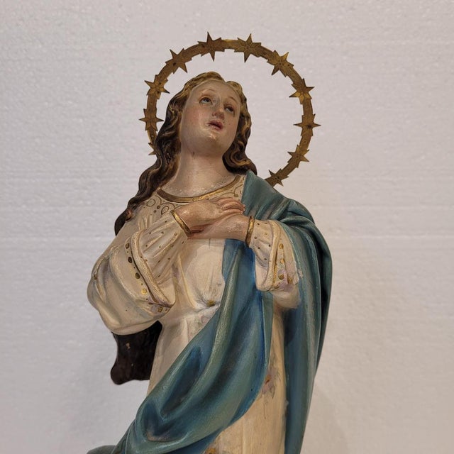 Olot School Artist, Immaculate Conception Sculpture of the Virgin Mary, 20th Century, Wood Pulp For Sale - Image 15 of 18