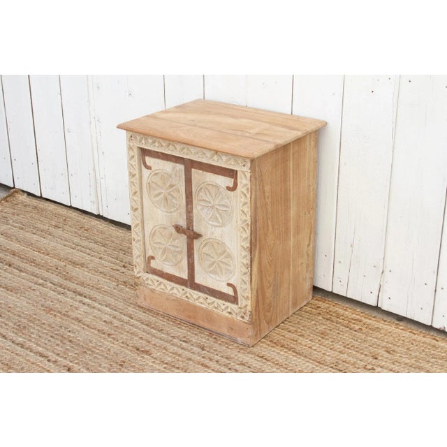 Small Bleached Wood Carved Nightstand For Sale In Los Angeles - Image 6 of 9