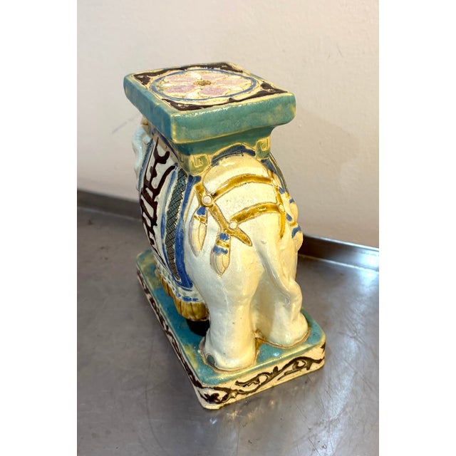 1960s-70s painted pottery elephant statue/figurine. Excellent condition.