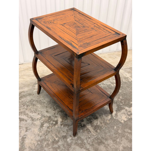 Late 20th Century Henredon Acquisition Three Tier Side Table Solid Mahogany and Crushed Bamboo For Sale - Image 9 of 11