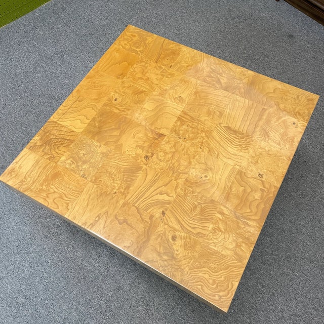 Wood Milo Baughman for Thayer Coggin Burled Olive Wood + Chrome Side Table C. 1970s For Sale - Image 7 of 12