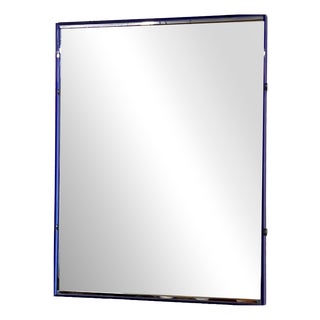 Mid-Century Wall Mirror with Blue Glass and Brass Frame, Italy, 1960s For Sale