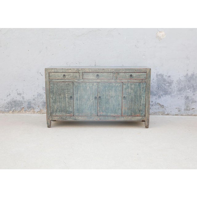 Vintage Chinese Painted Pine Cabinet For Sale - Image 4 of 5