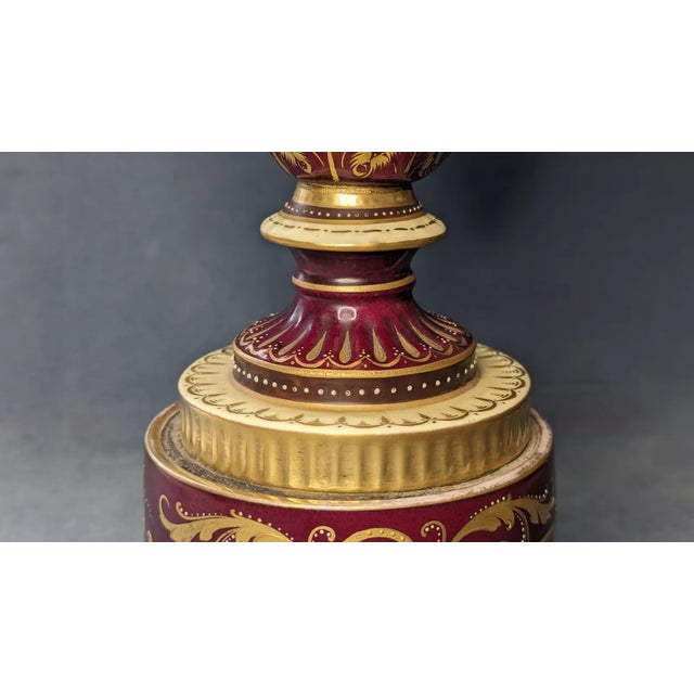 19thc Austrian Antique Royal Vienna Hand Painted Romantic Scene - 2 Handled 13.5" Porcelain Vase For Sale - Image 10 of 12