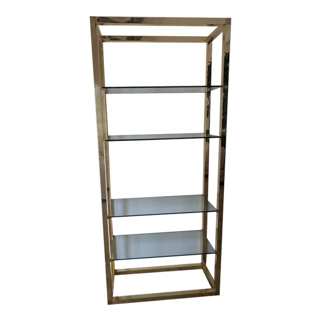 Vintage Etagere Glass and Brass Hollywood Regency For Sale