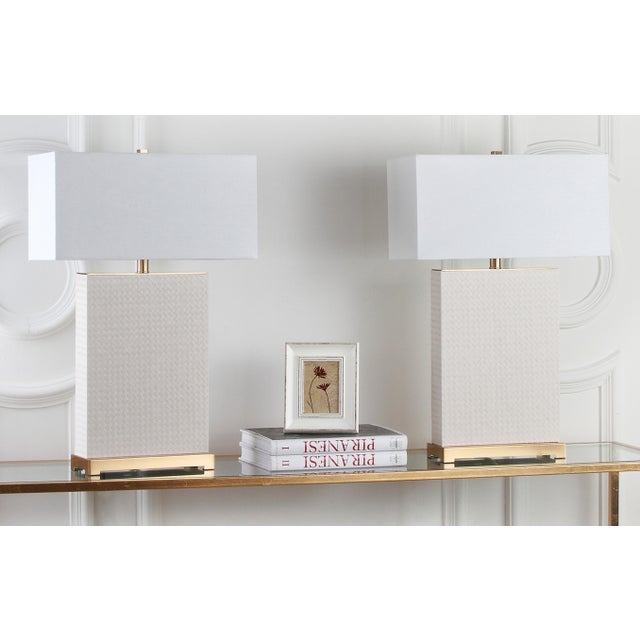 2020s 27.75-Inch H Faux Woven Leather Table Lamp in Cream - a Pair For Sale - Image 5 of 7
