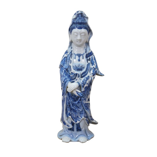 Vintage Kutani ware Quan Yin Goddess statue, the Buddhist deity of compassion, mercy, and kindness, often depicted in a...