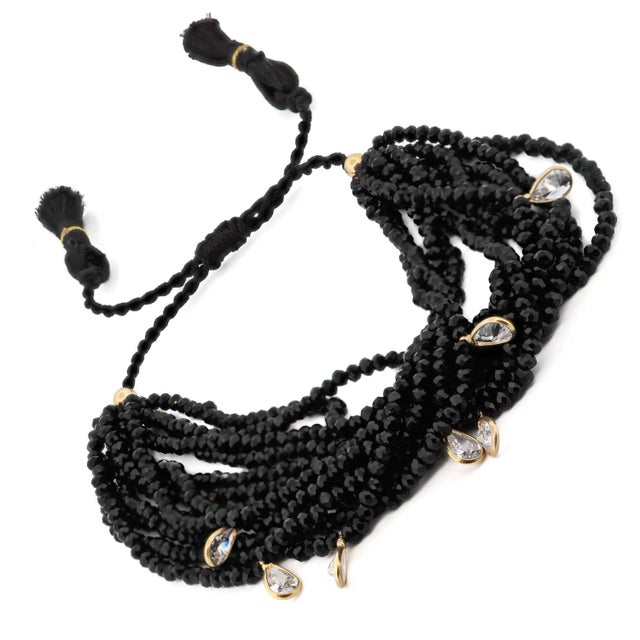 Crystal & Diamond Multi Strand Black Adjustable Bracelet For Sale - Image 4 of 6