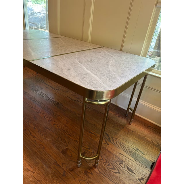 Contemporary Bethan Gray for Anthropologie Strike Collection Carrara Marble & Brass Dining Table For Sale - Image 3 of 5
