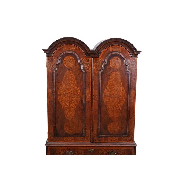 1800 Dutch Marquetry Dome Top Linen Press on Bun Feet For Sale - Image 4 of 12