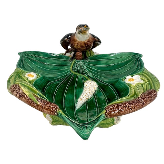 Victorian A George Jones Majolica Kingfisher on Lily Pad Luncheon Tray, English, Ca. 1875 For Sale - Image 3 of 12