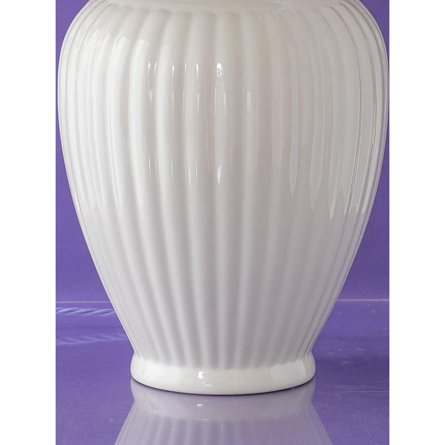 Large Maximalist Delft White Ceramic Table Lamp with New House of Hackney Floral Lampshade For Sale - Image 11 of 14