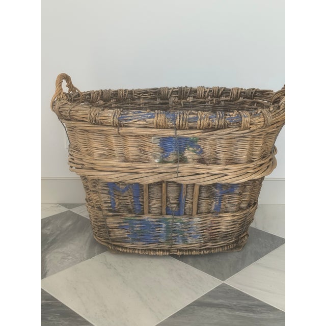 Rustic European Large ,French , 20 Century Wicker Grape Harvesting Basket With Handles For Sale - Image 3 of 6