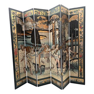 Painted Six-Panel Screen, 1900s For Sale