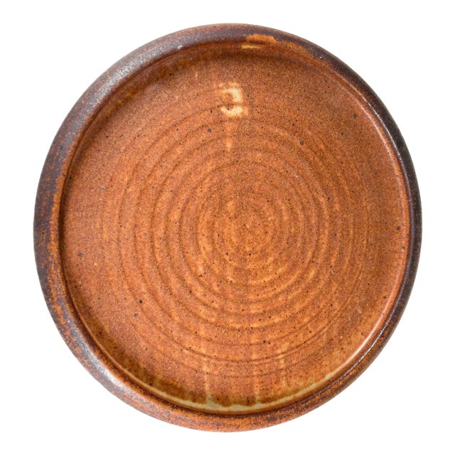 1980s Stoneware Pottery Brown Platter Artist Melching For Sale