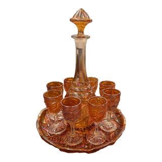 1930s Art Deco Carnival Glass Decanter Set For Sale