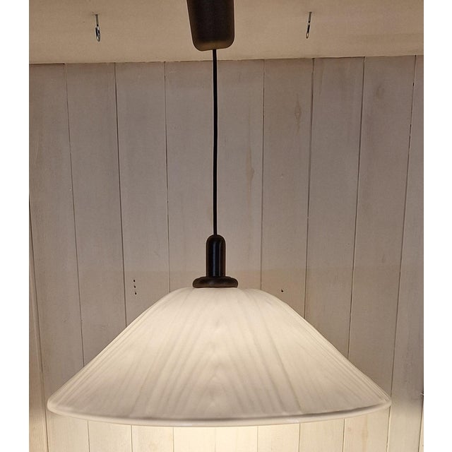 Goldenrod Vintage Pendant Lamp with White Relief Plastic Shade, 1980s For Sale - Image 8 of 8