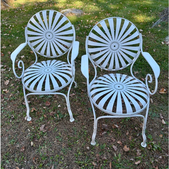 Early 20th Century Pair Vintage Francois Carre Sunburst Armchairs, Attributed For Sale - Image 5 of 7