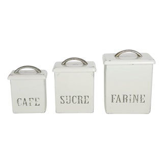 White Wooden and Metal Kitchen Canisters, France, 1950s, Set of 3 For Sale