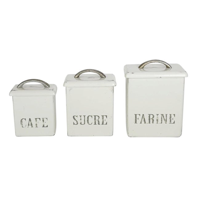White Wooden and Metal Kitchen Canisters, France, 1950s, Set of 3 For Sale