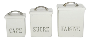 White Wooden and Metal Kitchen Canisters, France, 1950s, Set of 3