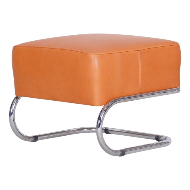Bauhaus Stool in Chromed Steel and Leather by Robert Slezák, Czech, 1930s For Sale