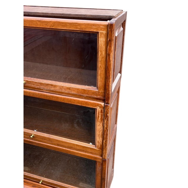 Late 20th Century Oak Barrister Leaded Top 5 Stack Bookcase For Sale - Image 10 of 17