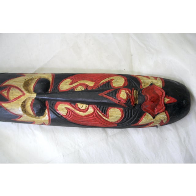 40" Long Hand-Carved Mid-Century Indonesian Wall Mask Tribal Aesthetics For Sale - Image 9 of 11