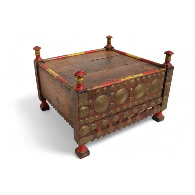 Vintage Wood Side Table with Brass Details, 1930s For Sale - Image 10 of 12