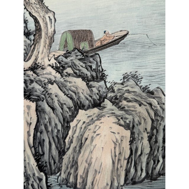 Vintage Chinese Landscape Hanging Scroll With Gold Brocade For Sale - Image 16 of 16