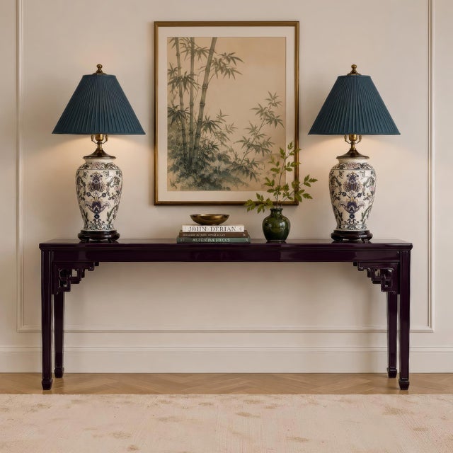 1970s Ornate Floral Ceramic Urn Table Lamps With Carved Wood Bases - a Pair For Sale - Image 6 of 13