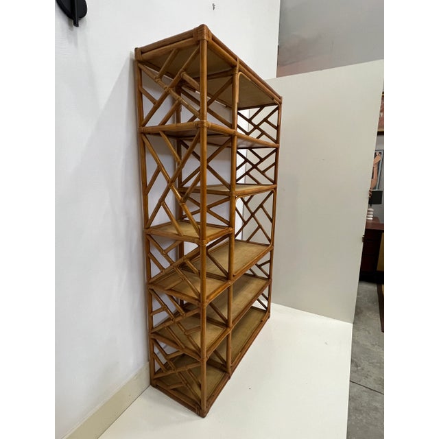 Wood Vintage Coastal Chic Rattan Etagere For Sale - Image 7 of 12