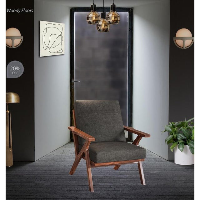 Mid-Century Modern Accent Wooden Chair, Faux Leather Brown Chair, Mid-Century Modern Chair, Leather Armchair, Brown Reading Chair, Comfy Upholstered Grey Chair For Sale - Image 3 of 5