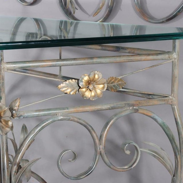 Vintage LaBarge Silver & Gilt Metal Floral & Foliage Glass Top Pier Table With Mirror 20thC Measures - Overall 99" x 54...