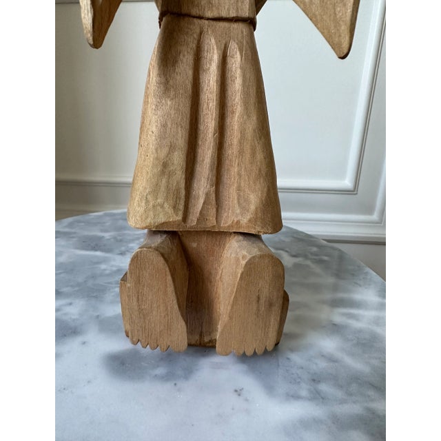 Tan Vintage Handcarved Cubist Folk Art Wooden Angel Sculpture For Sale - Image 8 of 13