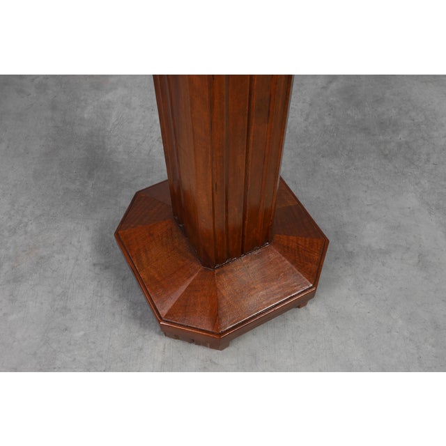 Large Art Deco Oak and Marble Pedestal, France, 1920s For Sale - Image 10 of 11