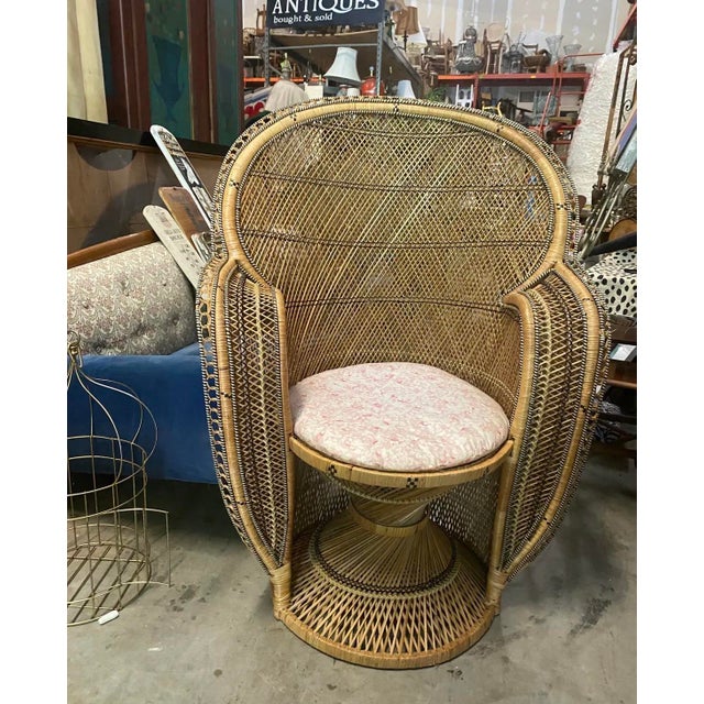 Petite Vintage Wicker Peacock Chair and Cushion For Sale - Image 4 of 12