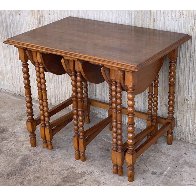 20th Spanish Walnut Nesting and Folding Tables with Turned Legs For Sale - Image 18 of 18