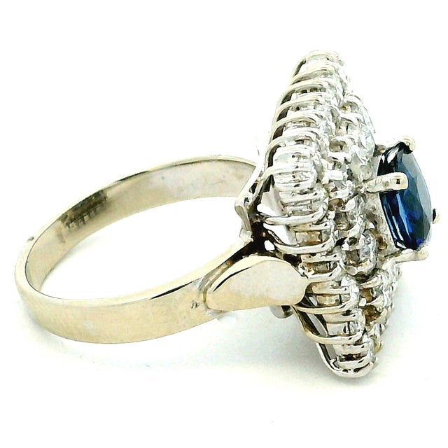 Contemporary Vintage Sapphire & Diamond Square Cluster Ring in 14k White Gold, Size 7 For Sale - Image 3 of 13