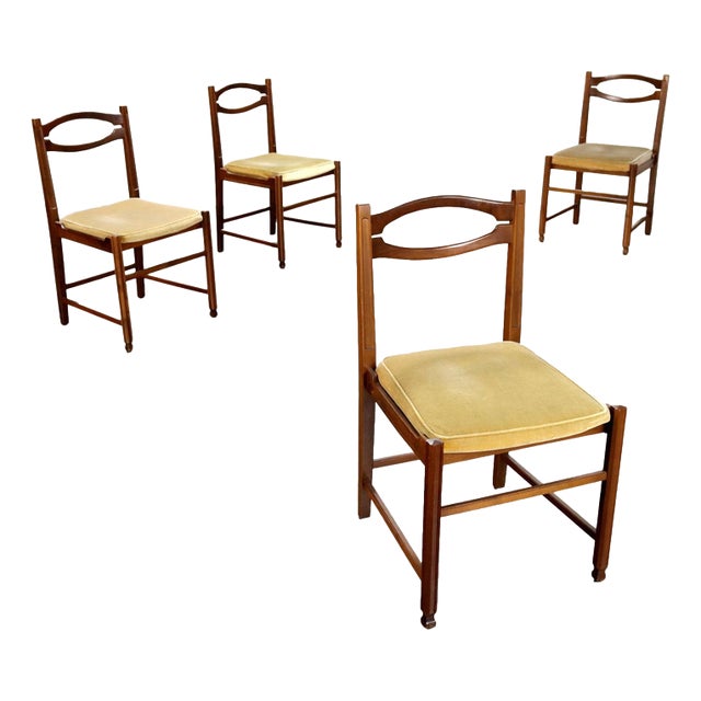 Vintage Chairs in Painted Beech and Velvet, 1960s, Set of 4 For Sale