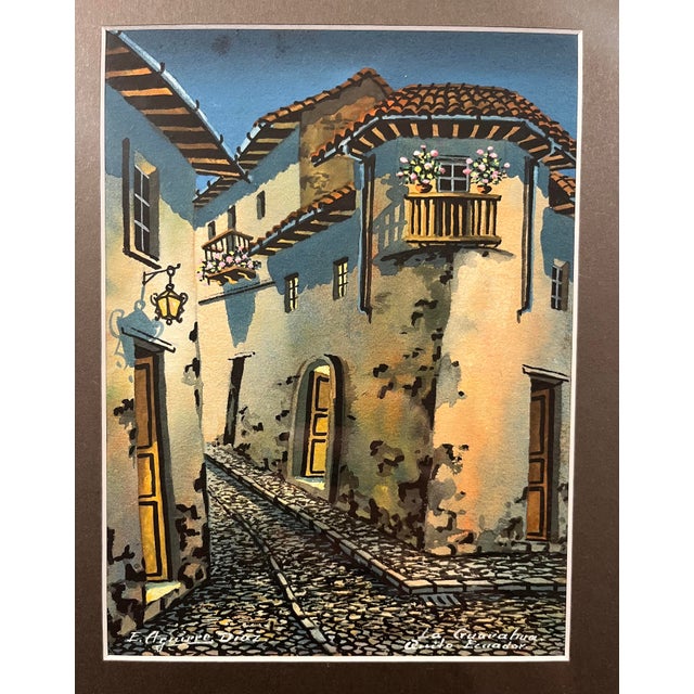 Impressionist Set of Two 1950's Quito Ecuador by E. Aguirre Diaz Original Watercolor Paintings For Sale - Image 3 of 9